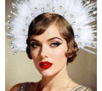 BACH AND BOOZY pluma blanca tocado años 1920 carnaval accesorio adorno cabeza mardi gras festival rave para mujeres disfraz flapper