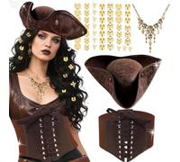 BACH AND BOOZY traje pirata accesorios banda cabeza collar calavera cinturón halloween capitan pirata carnaval festival musical atuendo marrón
