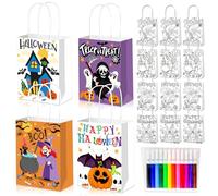 BACH AND BOUJEE 12 bolsas para pintar halloween niños con 12 lápices de colores personaliza tus propias bolsas de dulces manualidades truco o trato fiestas y regalos