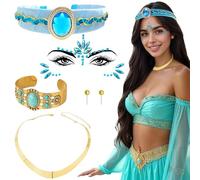 BACH AND BOUJEE 5pcs prinzessin kostüm zubehör arabische accessoires prinzessin stirnband krone gold chunky choker halskette ohrringe frauen mädchen für halloween cosplay kostüm