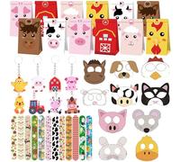 BACH AND BOUJEE 60 unidades rellenos bolsas fiesta granja máscaras animales pegatinas llaveros pulseras cumpleaños baby shower suministros rellenos bolsitas regalo