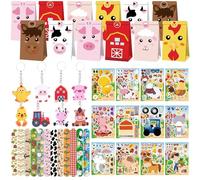 BACH AND BOUJEE 62 piezas rellenos bolsitas fiesta tematica granja animales sombreros pegatinas llaveros pulseras detalles para cumpleanos baby showers accesorios