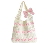 BACH AND BOUJEE bolso bandolera bohemio playa croché beige con lazos rosas gran estético tejido malla damas