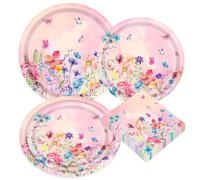 BACH AND BOUJEE fiesta flores silvestres incluye platos papel florales servilletas decoración té baño floral bebés cumpleaños bodas fiesta despedida soltera detalles 16 invitados