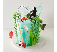 BACH AND BOUJEE Luxury Fishing Cake Topper Decoraciones de cumpleaños para la pesca Gone Fishing - 14 piezas, Verde, Rojo - Ocasión: Fiesta, Tipo: Cumpleaños, Retiro