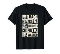 Bach Mozart Beethoven Chopin Wagner Iconos Clásicos Camiseta gráfica económica, Hombre, Negro, S