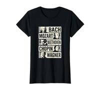 Bach Mozart Beethoven Chopin Wagner Iconos Clásicos Camiseta gráfica económica, Mujer, Negro, S