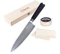 Bacher Cuchillo de Cocinero Damasco 20cm - Cuchillo Chef de Acero Damasco AUS-10 - Profesional Japones Cuchillos de Cocina con mango G10 - Set Caja de Regalo