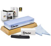 Bacher Piedra de Afilar Premium Marca 2 Lado Grano 1000/3000 Piedra afiladora- afilador de Cuchillos con Base de bambú Antideslizante, Piedra de aplanamiento, guía Angular y eBook de guía Detallada