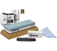 Bacher Piedra de Afilar Premium Marca 2 Lado Grano 3000/8000 Piedra afiladora- afilador de Cuchillos con Base de bambú Antideslizante, Piedra de aplanamiento, guía Angular y eBook de guía Detallada