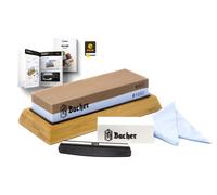 Bacher Piedra de Afilar Premium Marca 2 Lado Grano 400/1000 Piedra afiladora- afilador de Cuchillos con Base de bambú Antideslizante, Piedra de aplanamiento, guía Angular y eBook de guía Detallada