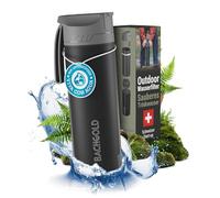 BACHGOLD® Botella filtro purificador para exterior [500ml] capacidad de filtrado 1500L I Elimina el 99,99 % de las bacterias y filtra microplásticos, partículas y cloro I Para situaciones críticas