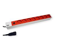 Bachmann 19" regleta de clavijas de enchufe, 8-fach, Francia - 19" - regleta de clavijas de enchufe ALU 1HE 8-fach UTE rojo, con 10A Feinsicherung; Profil: ALU 1HE VM; Länge:438,5mm; Endpiezae genietet, no öffenbar; 2m HO5VV-F 3G1,0mm² negro con IEC-Kaltgerätestecker; incl. Befestigungswinkel con Schrauben; im Polyb