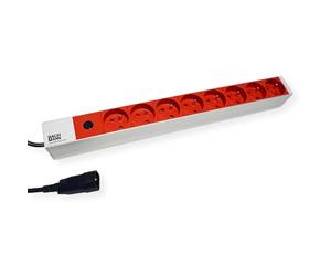 Bachmann 19" regleta de clavijas de enchufe, 8-fach, Francia - 19" - regleta de clavijas de enchufe ALU 1HE 8-fach UTE rojo, con 10A Feinsicherung; Profil: ALU 1HE VM; Länge:438,5mm; Endpiezae genietet, no öffenbar; 2m HO5VV-F 3G1,0mm² negro con IEC-Kaltgerätestecker; in efestigungswinkel con Schrauben; im Polyb