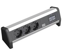 Bachmann 339.1004 - Regleta para fijar al escritorio (3 enchufes Schuko, 2x Ethernet cat. 5)