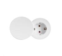 BACHMANN Enchufe empotrable + juego de cubierta, 1 enchufe blanco con 2 anillos decorativos (blanco y aspecto de acero inoxidable) y cable GST de 0,2 m (solo 45 mm de profundidad de montaje)