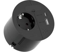 BACHMANN Enchufe empotrable LOOP IN CHARGE 1 x enchufe 1 x USB A/C 22 W con pasacables 2 m de cable para oficina, sala de reuniones y vivienda en negro 938.201