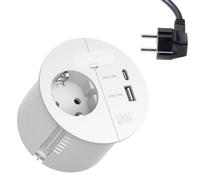 BACHMANN Enchufe empotrable Loop IN Charge 1 x enchufe 1 x USB A/C 22 W con pasacables 2 m de cable para oficina, sala de reuniones y vivienda en blanco 938.301