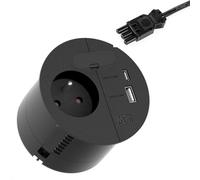 BACHMANN Enchufe empotrable LOOP IN CHARGE 1 x enchufe UTE Francia 1 x USB A/C 22 W con pasacables 0,2 m ISV cable para oficina, sala de reuniones y vivienda en negro 938.204