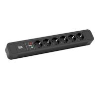 BACHMANN - Primo 2 - Regleta de 6 enchufes con protección contra sobretensiones. Regleta de 6 enchufes de Aluminio en Color Negro. Longitud del Cable 2 m HO5VV-F 1,50 m²