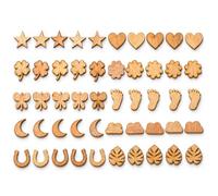 BachVibes 50 Mini Figuras de Madera Natural para Manualidades, 10 Diseños Surtidos, 3 mm de Grosor, Adornos de Madera sin Tratar para Scrapbooking, Decoración y Proyectos DIY