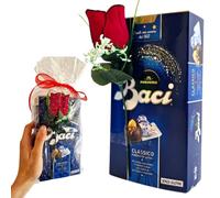 Baci Perugina Bijou Limited Edition Festeggia 100 Anni - Confezione Regalo San Valentino - 200gr Cioccolatini Ripieni con Sorpresa Cartiglio + Rosa Rossa Artificiale (CLASSICO FONDENTE LUISA 100)