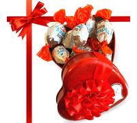 Baci Perugina - Idee Regalo Natale Naramaki - Uomo Donna - Scatola Cofanetto + 130gr Cioccolatini Baci Perugina Classico + Rosa Artificiale Pesca (TONDO ROSSO)