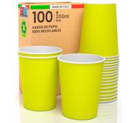 Baciato Caffè 100 vasos de papel de 200 ml, ecológicos, biodegradables, desechables, fabricados en Italia, para llevar bebidas calientes y agua, de colores amarillos, fabricados y envasados en Italia