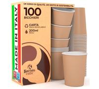 Baciato Caffè 100 vasos de papel de color habana, 200 ml, ecológicos, biodegradables, desechables, fabricados en Italia