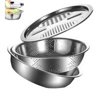 Bacino in Acciaio Inossidabile con Grattugia da Cucina Multifunzionale per Insalata Frutta Verdura | Filtro Alimentare Lavaggio Preparazione Cibo Accessorio Cucina Pratico Resistente