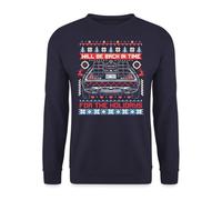 Back in Time Back the Future to Future Delorean | Ugly Christmas Sweater Christmas Sweater Jersey, azul marino, L