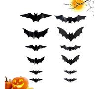 BACK LIGHT - Pegatinas de Halloween | BATS 3D BATS Halloween Decor con luces LED | 12 piezas Decaciones para el hogar para las calcomanías espectrales para salón, patio para el dormitorio del sueño