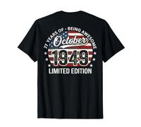 (Back) Octubre 77 Cumpleaños Hombres Mujeres 1949 Impresionante Bandera de Estados Unidos Camiseta