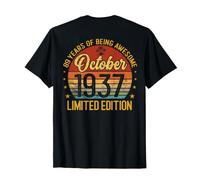 (Back) Retro Vintage Octubre 1937 89-Year-Old 89th Birthday Camiseta