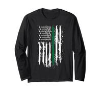 Back The Green Thin Green Line American Flag Border Patrol Manga Larga