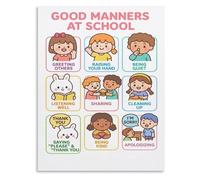Back to School Classroom Decor: Rules and Good Manners Educational Poster(Framed,08x12inch(20x30cm))