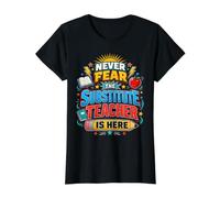 Back To School Never Fear The Substitue Teacher Is Here Camiseta gráfica económica, Mujer, Negro, XS