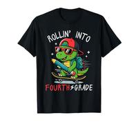 Back To School Rollin' Into 4th Grade T-Rex Skateboarding Camiseta
