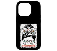 Back To School Teacherlife Women Teacher Messy Bun Life Carcasa para iPhone 15 Pro