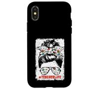 Back To School Teacherlife Women Teacher Messy Bun Life Carcasa para iPhone X/XS