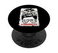 Back To School Teacherlife Women Teacher Messy Bun Life PopSockets PopGrip Adhesivo