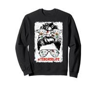 Back To School Teacherlife Women Teacher Messy Bun Life Sudadera
