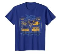 Back To The Future 35th Anniversary Delorean Schematics Camiseta, Niños, Azul Real, 10 años