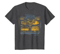 Back To The Future 35th Anniversary Delorean Schematics Camiseta, Niños, Jaspeado Oscuro, 10 años