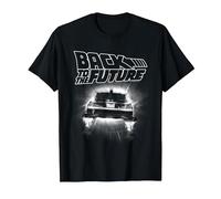 Back to The Future Delorean Flying Away Camiseta, Hombre, Negro, S