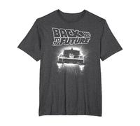 Back to The Future Delorean Flying Away Camiseta, Hombre Tallas Grandes, Jaspeado Oscuro, 2X Alto