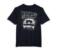 Back to The Future Delorean Flying Away Camiseta, Hombre Tallas Grandes, Negro, 3X Alto