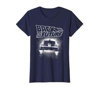 Back to The Future Delorean Flying Away Camiseta, Mujer, Azul Marino, XXL