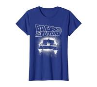 Back to The Future Delorean Flying Away Camiseta, Mujer, Azul Real, L
