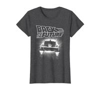 Back to The Future Delorean Flying Away Camiseta, Mujer, Jaspeado Oscuro, M